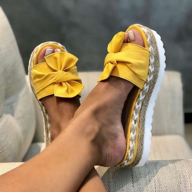 Women Summer Platform Wedges Knot Peep Toe Beach Shoes