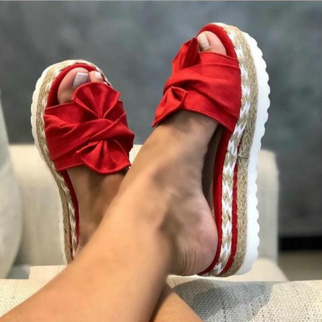 Women Summer Platform Wedges Knot Peep Toe Beach Shoes