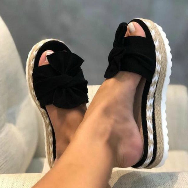 Women Summer Platform Wedges Knot Peep Toe Beach Shoes