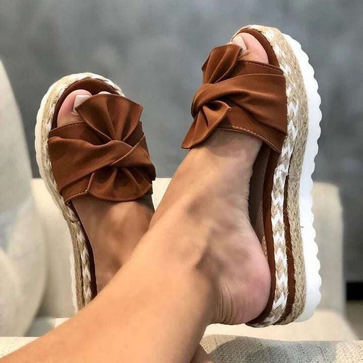 Women Summer Platform Wedges Knot Peep Toe Beach Shoes