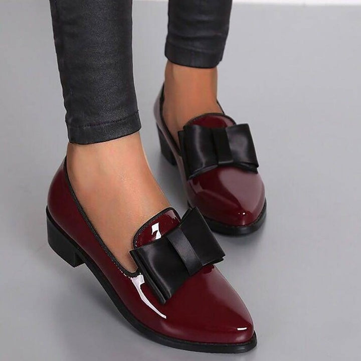 Spring Bowtie Patent Leather Low Heels Pointed Toe Thick Heel