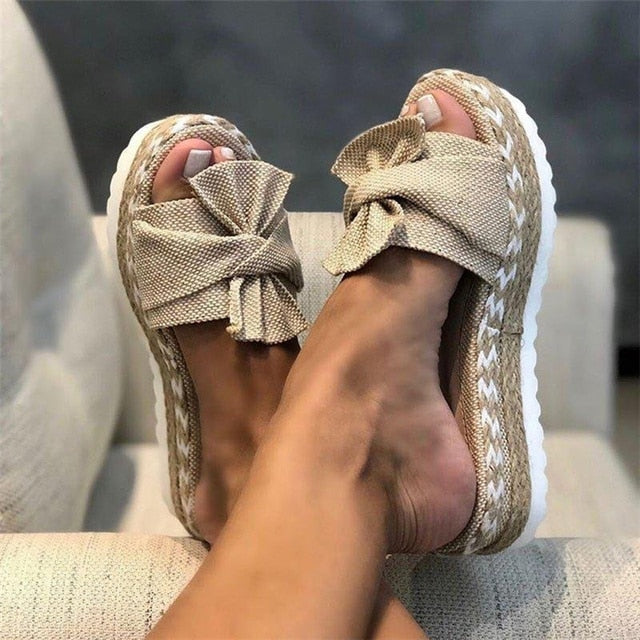 Women Summer Platform Wedges Knot Peep Toe Beach Shoes